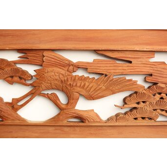 鶴松 中型木彫欄間 2枚1組　R0232 