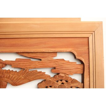 鶴松 中型木彫欄間 2枚1組　R0232 