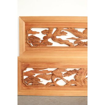 鶴松 中型木彫欄間 2枚1組　R0232 