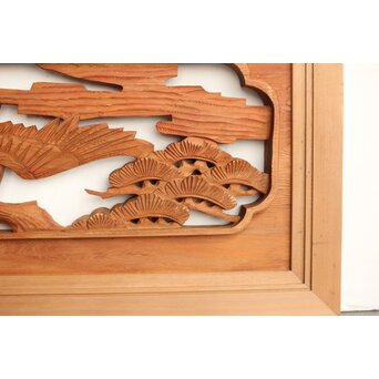 鶴松 中型木彫欄間 2枚1組　R0232 