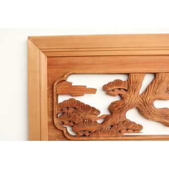 鶴松 中型木彫欄間 2枚1組　R0232 