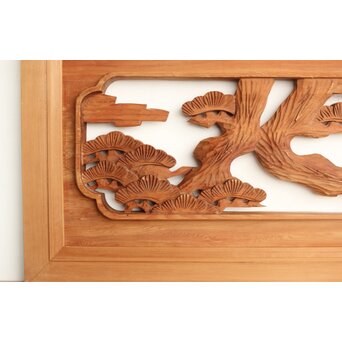 鶴松 中型木彫欄間 2枚1組　R0232 