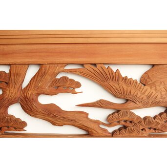 鶴松 中型木彫欄間 2枚1組　R0232 