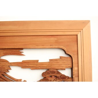 鶴松 中型木彫欄間 2枚1組　R0232 