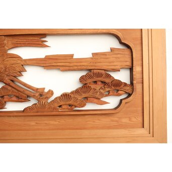 鶴松 中型木彫欄間 2枚1組　R0232 