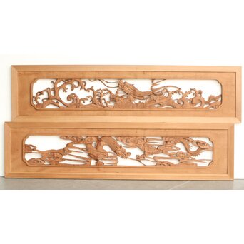 茂一作 木彫欄間 雲龍図 2枚1組　R0233Y 