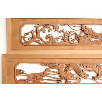 茂一作 木彫欄間 雲龍図 2枚1組　R0233Y 