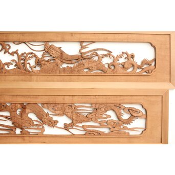 茂一作 木彫欄間 雲龍図 2枚1組　R0233Y 