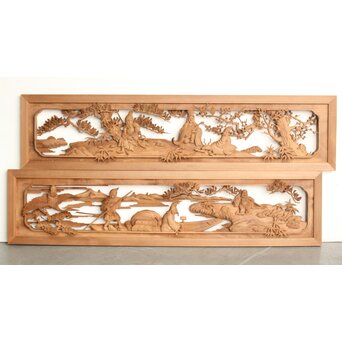 巧介作 木彫欄間 七福神図 2枚1組　R0234Y