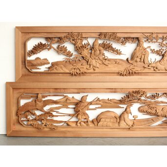 巧介作 木彫欄間 七福神図 2枚1組　R0234Y 