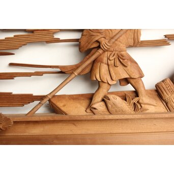 巧介作 木彫欄間 七福神図 2枚1組　R0234Y 