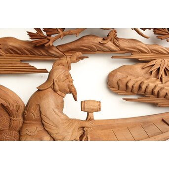 巧介作 木彫欄間 七福神図 2枚1組　R0234Y 