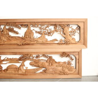 巧介作 木彫欄間 七福神図 2枚1組　R0234Y 