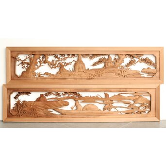 巧介作 木彫欄間 七福神図 2枚1組　R0234Y 