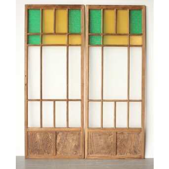 多種ガラス 細分割 緑黄色ガラス建具 2枚1組　GD0121Y