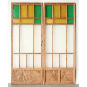 多種ガラス 細分割 緑黄色ガラス建具 2枚1組　GD0121Y 