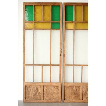多種ガラス 細分割 緑黄色ガラス建具 2枚1組　GD0121Y 