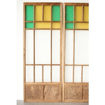 多種ガラス 細分割 緑黄色ガラス建具 2枚1組　GD0121Y 