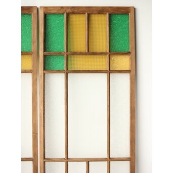 多種ガラス 細分割 緑黄色ガラス建具 2枚1組　GD0121Y 