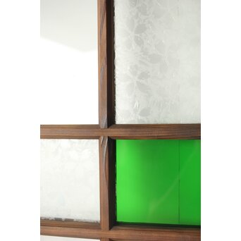 桜模様と緑色ガラスの建具 2枚1組　GD0122YD 