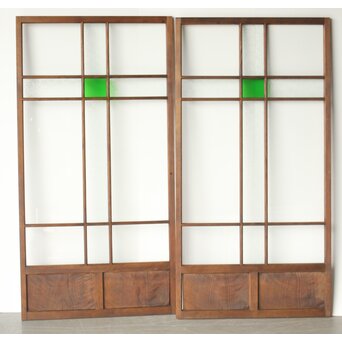 桜模様と緑色ガラスの建具 2枚1組　GD0122YD