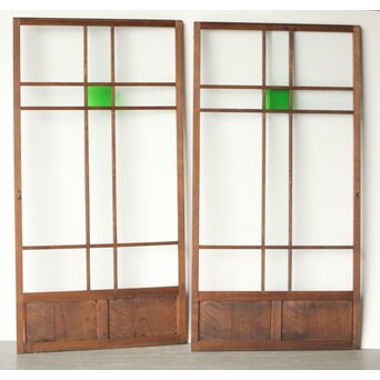 桜模様と緑色ガラスの建具 2枚1組　GD0122YD 