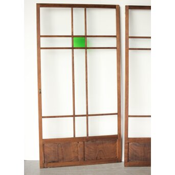 桜模様と緑色ガラスの建具 2枚1組　GD0122YD 