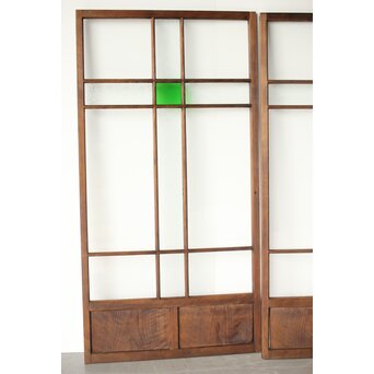 桜模様と緑色ガラスの建具 2枚1組　GD0122YD 