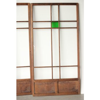 桜模様と緑色ガラスの建具 2枚1組　GD0122YD 