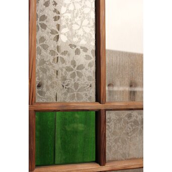 桜模様と緑色ガラスの建具 2枚1組　GD0122YD 