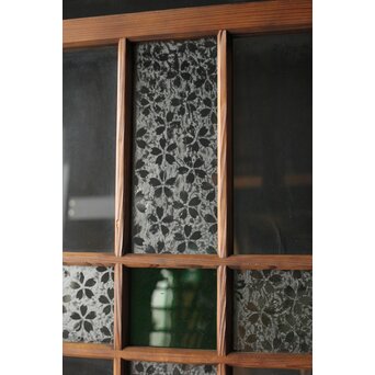 桜模様と緑色ガラスの建具 2枚1組　GD0122YD 