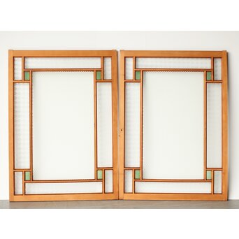 プレスと緑色ガラスの中型建具 2枚1組　GD0124
