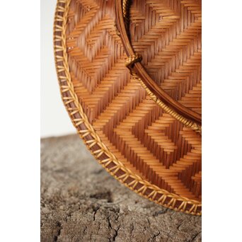 石川照雲 卍紋円形竹籠　U305 