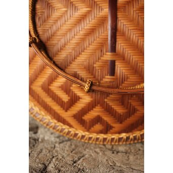 石川照雲 卍紋円形竹籠　U305 