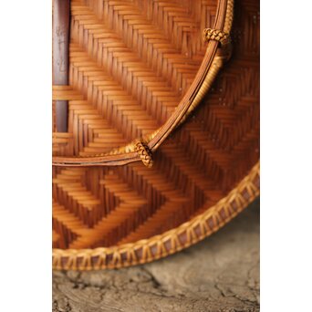 石川照雲 卍紋円形竹籠　U305 