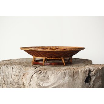 石川照雲 卍紋円形竹籠　U305 