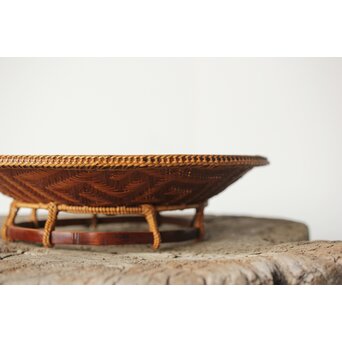 石川照雲 卍紋円形竹籠　U305 