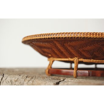 石川照雲 卍紋円形竹籠　U305 