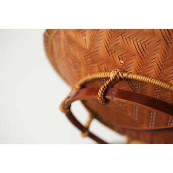 石川照雲 卍紋円形竹籠　U305 