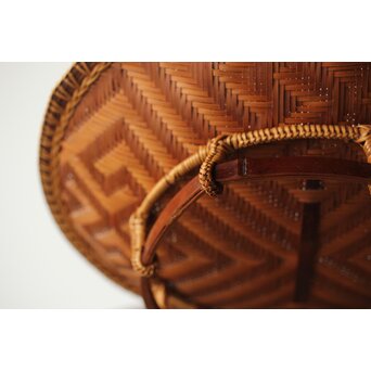 石川照雲 卍紋円形竹籠　U305 