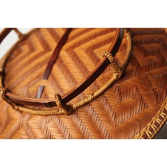 石川照雲 卍紋円形竹籠　U305 