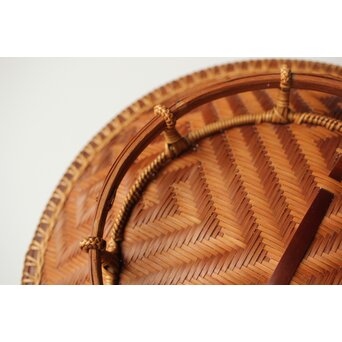 石川照雲 卍紋円形竹籠　U305 