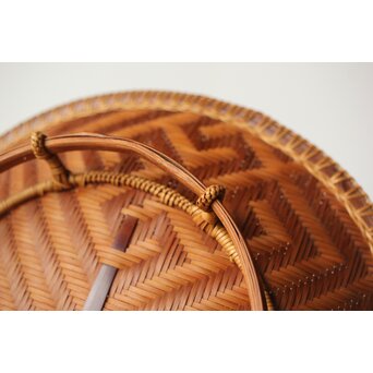 石川照雲 卍紋円形竹籠　U305 
