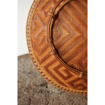 石川照雲 卍紋円形竹籠　U305 