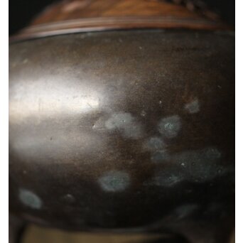 明清銅器写 鼎式三足 双耳古銅香炉 唐木蓋と台座　M327 