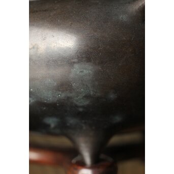 明清銅器写 鼎式三足 双耳古銅香炉 唐木蓋と台座　M327 