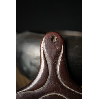 明清銅器写 鼎式三足 双耳古銅香炉 唐木蓋と台座　M327 