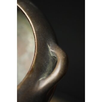 明清銅器写 鼎式三足 双耳古銅香炉 唐木蓋と台座　M327 