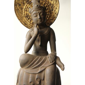 仏師 宮沢甲輔作 乾漆 如意輪観世音菩薩像 台座付　X367 