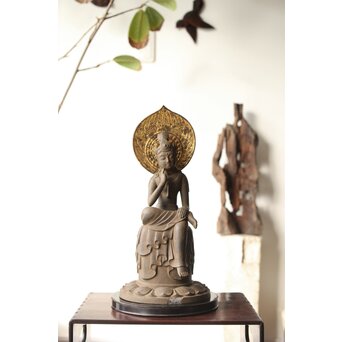 仏師 宮沢甲輔作 乾漆 如意輪観世音菩薩像 台座付　X367